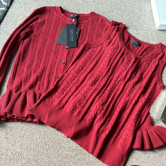 Carlisle Beauty Burgundy Cardigan Sweater set with Shell - Picture 5 of 16